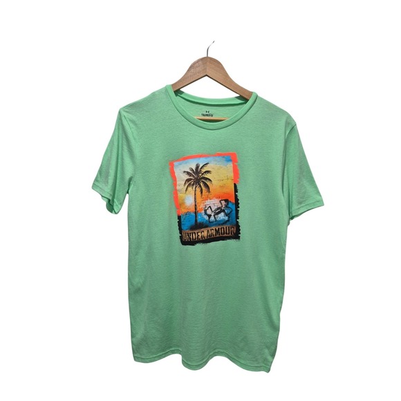 Under Armour Other - Under Armour Boys T-Shirt YXL Youth Extra Large Green Palm Tree‎ Graphic